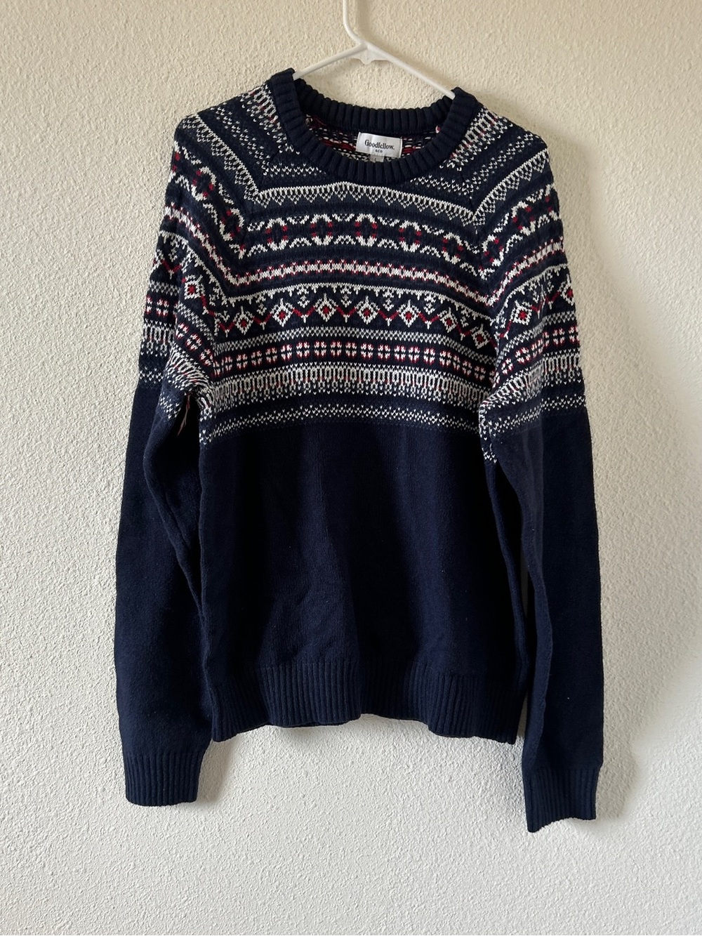 Goodfellow & Co navy sweater with classic Fair Isle yoke Men’s Large Blue